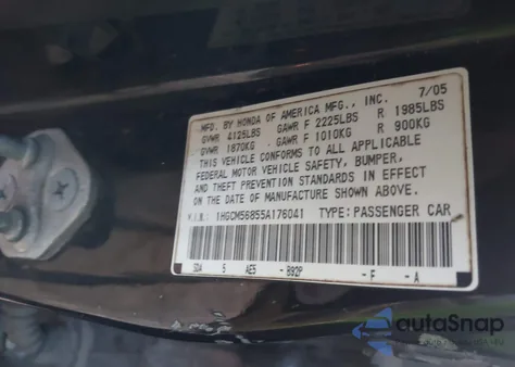 2005 Honda Accord 2.4 Ex z USA, uszkodzony, nr VIN 1HGCM56855A176041